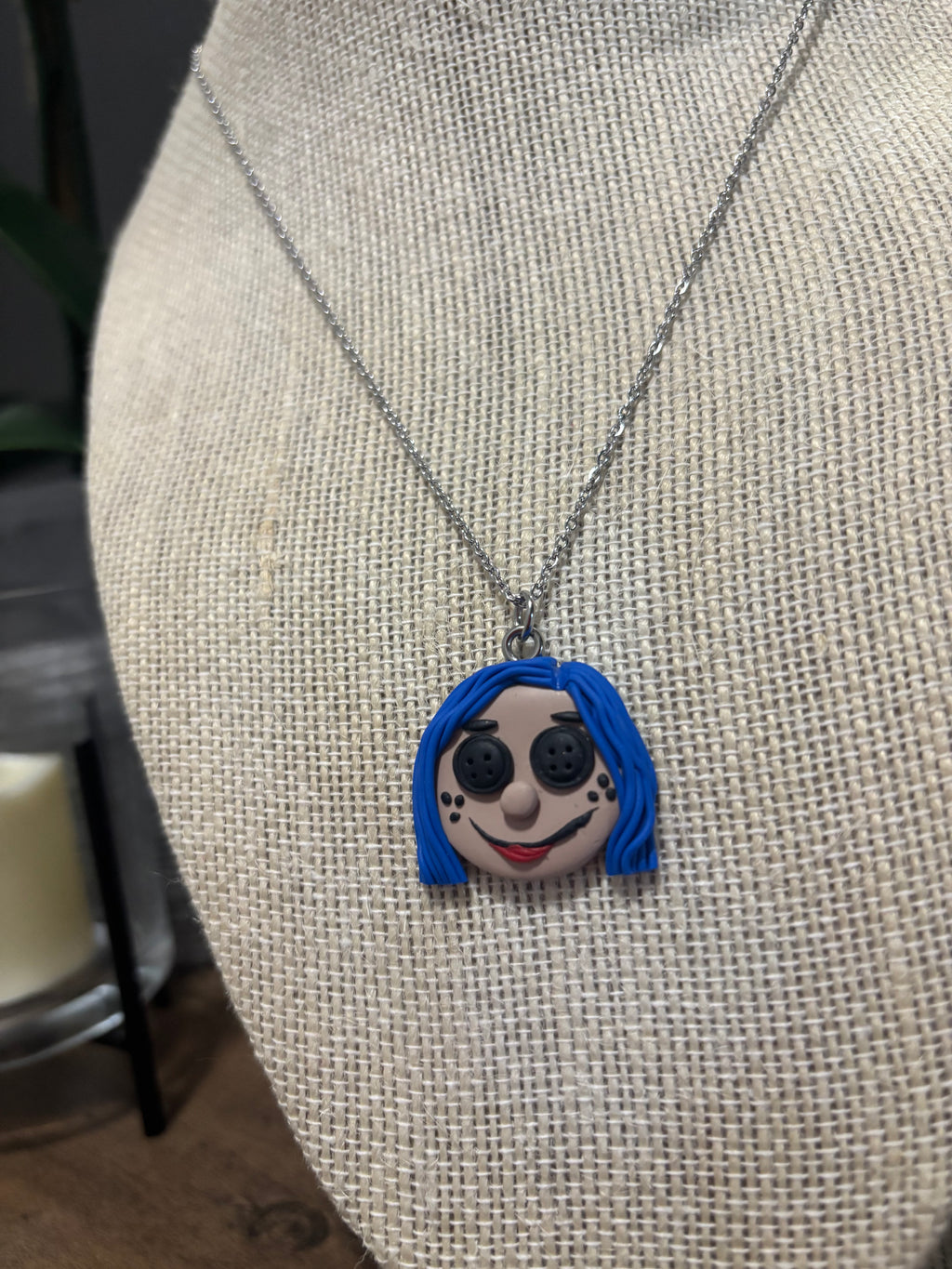 Blue Button Doll Necklace