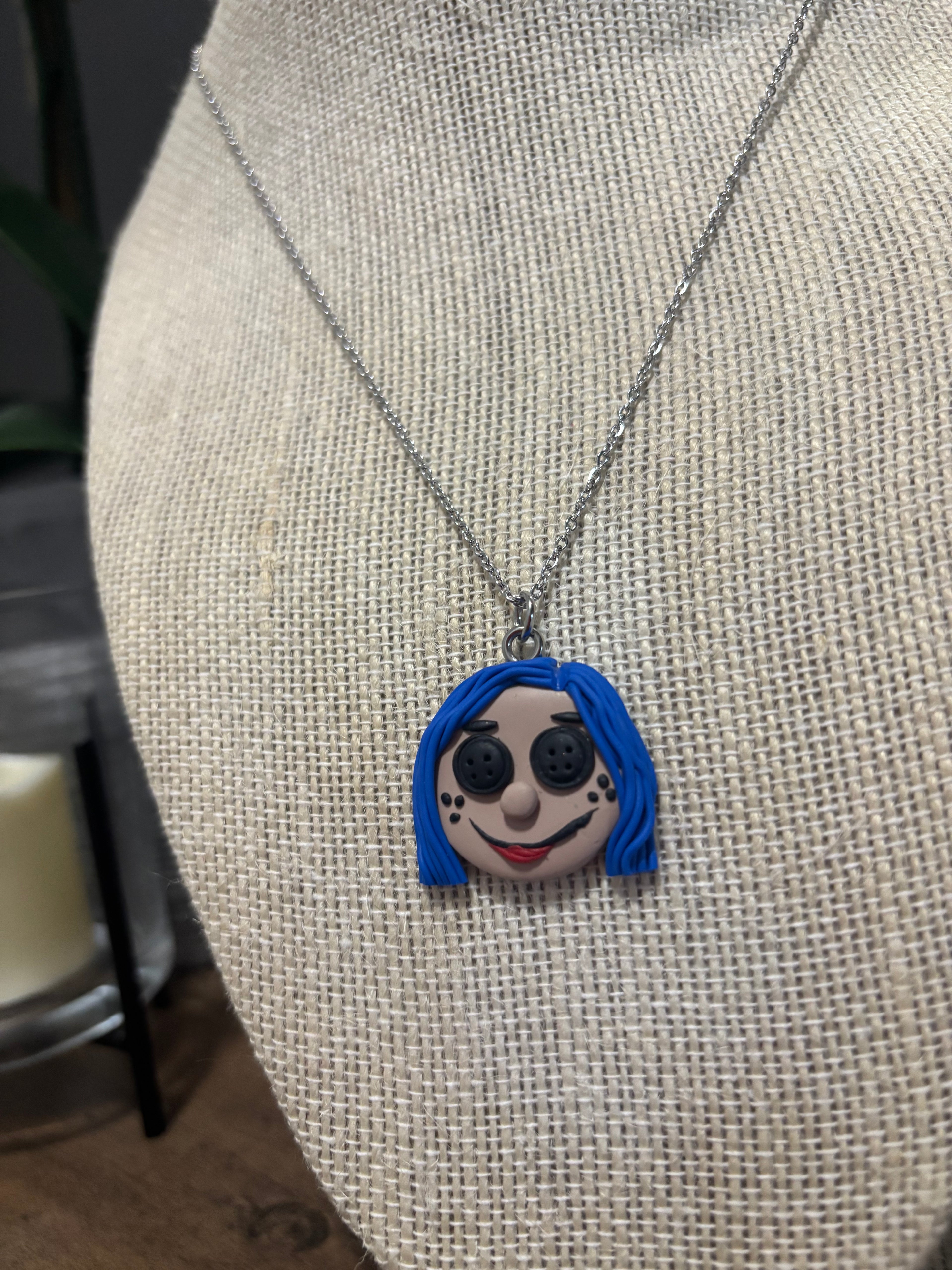 Blue Button Doll Necklace