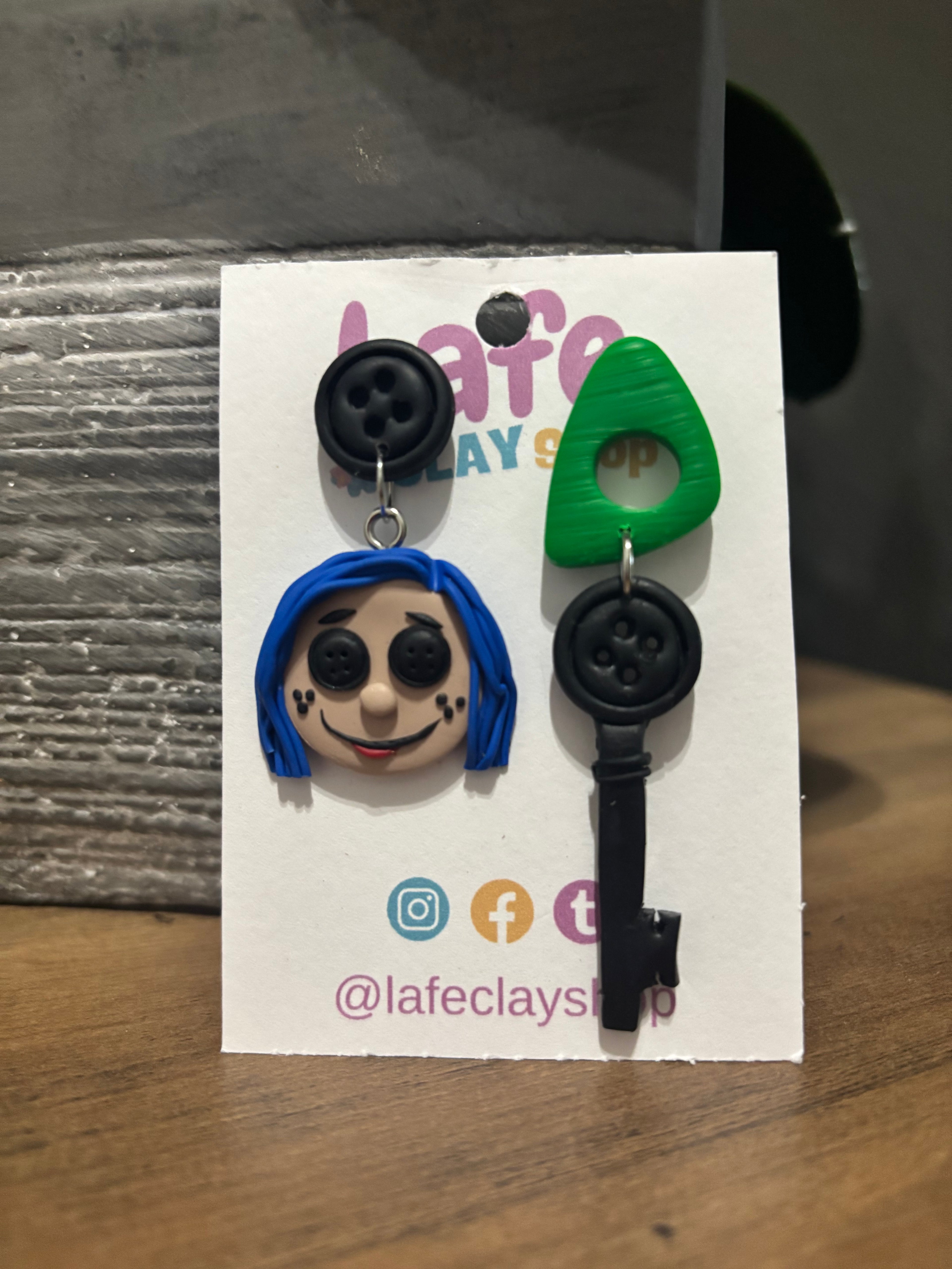 Blue Button Doll Earrings