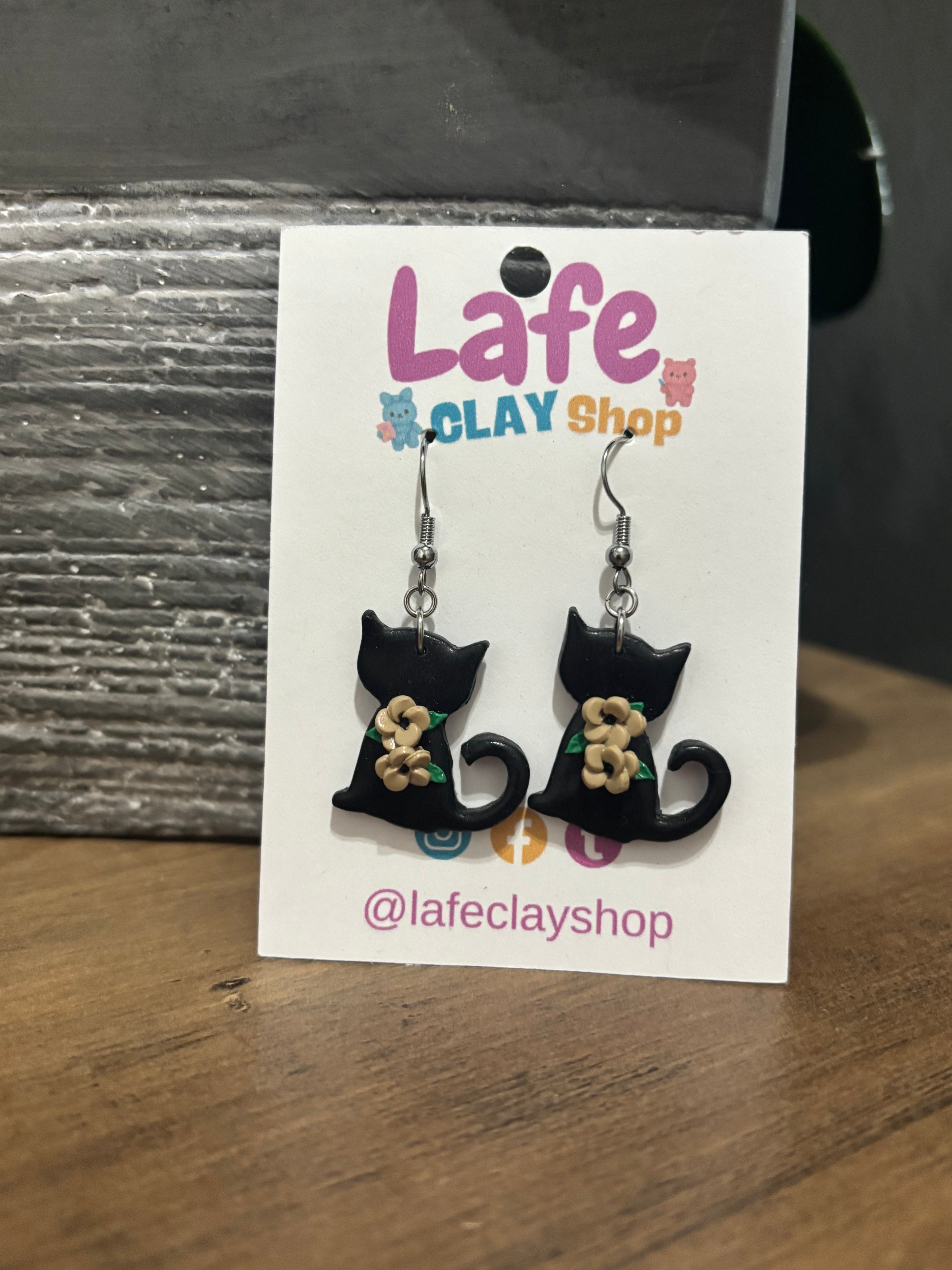 Cat with Flowers Earrings