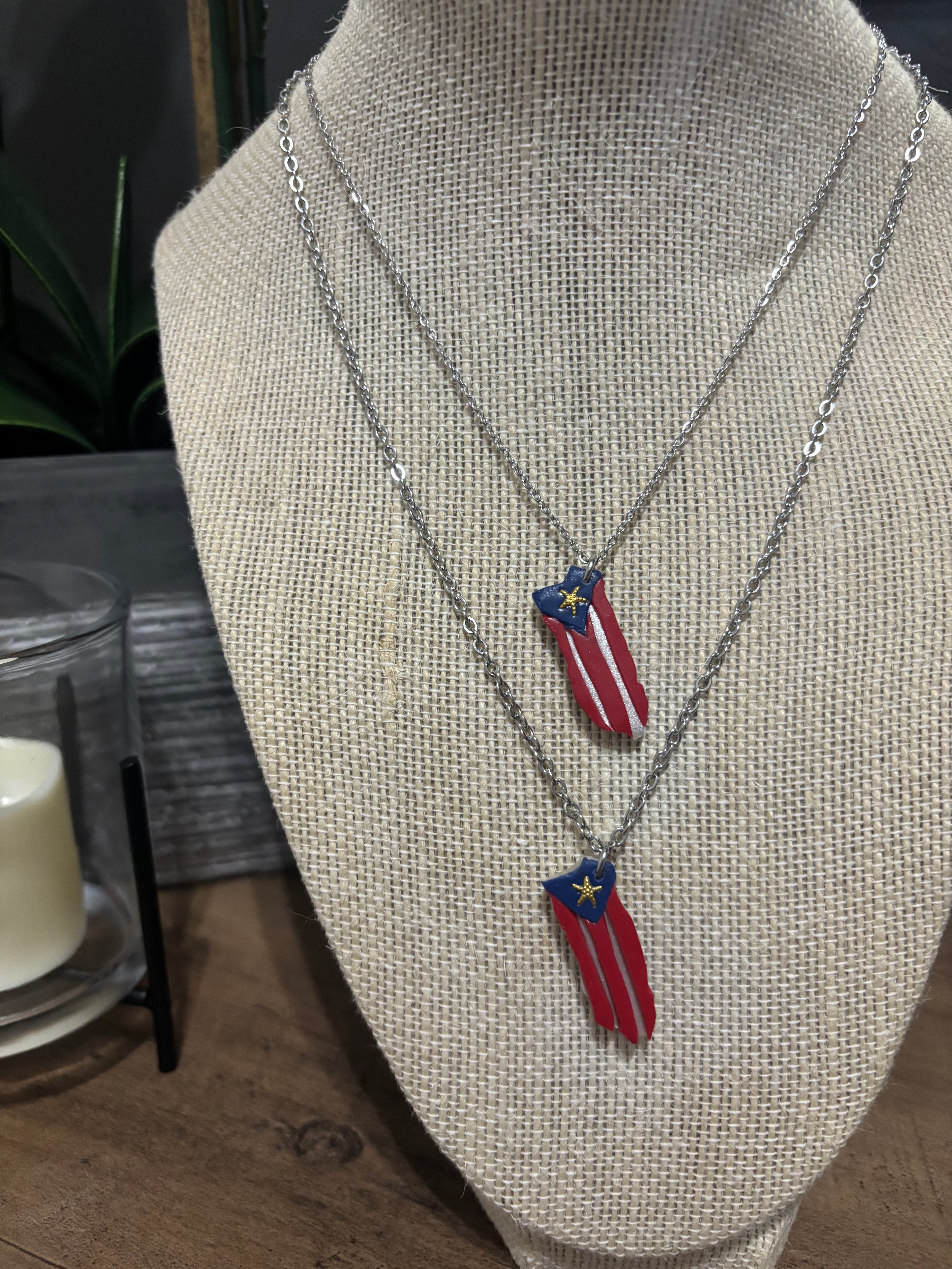 Puerto Rico Flag Map Necklace