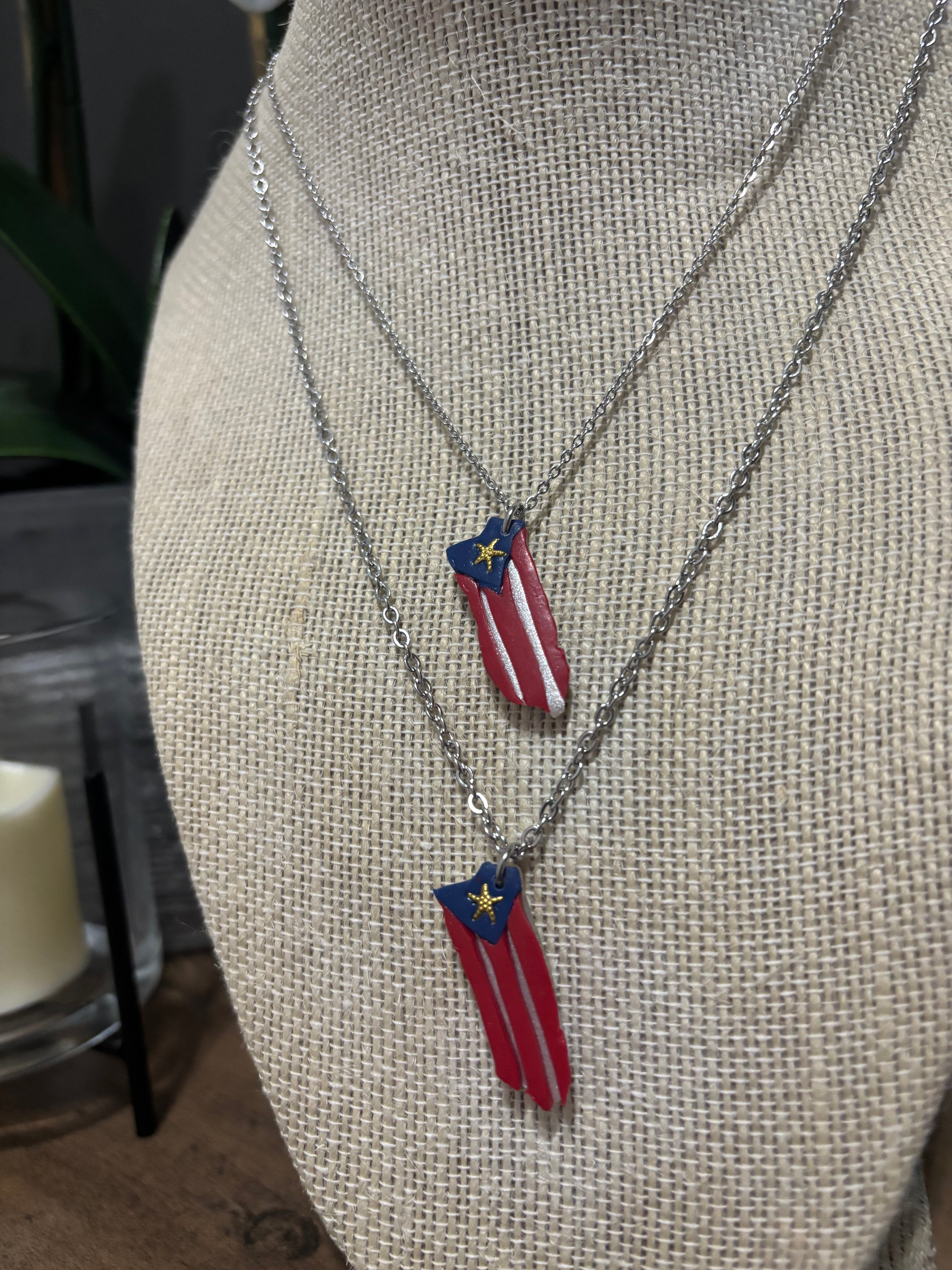 Puerto Rico Flag Map Necklace