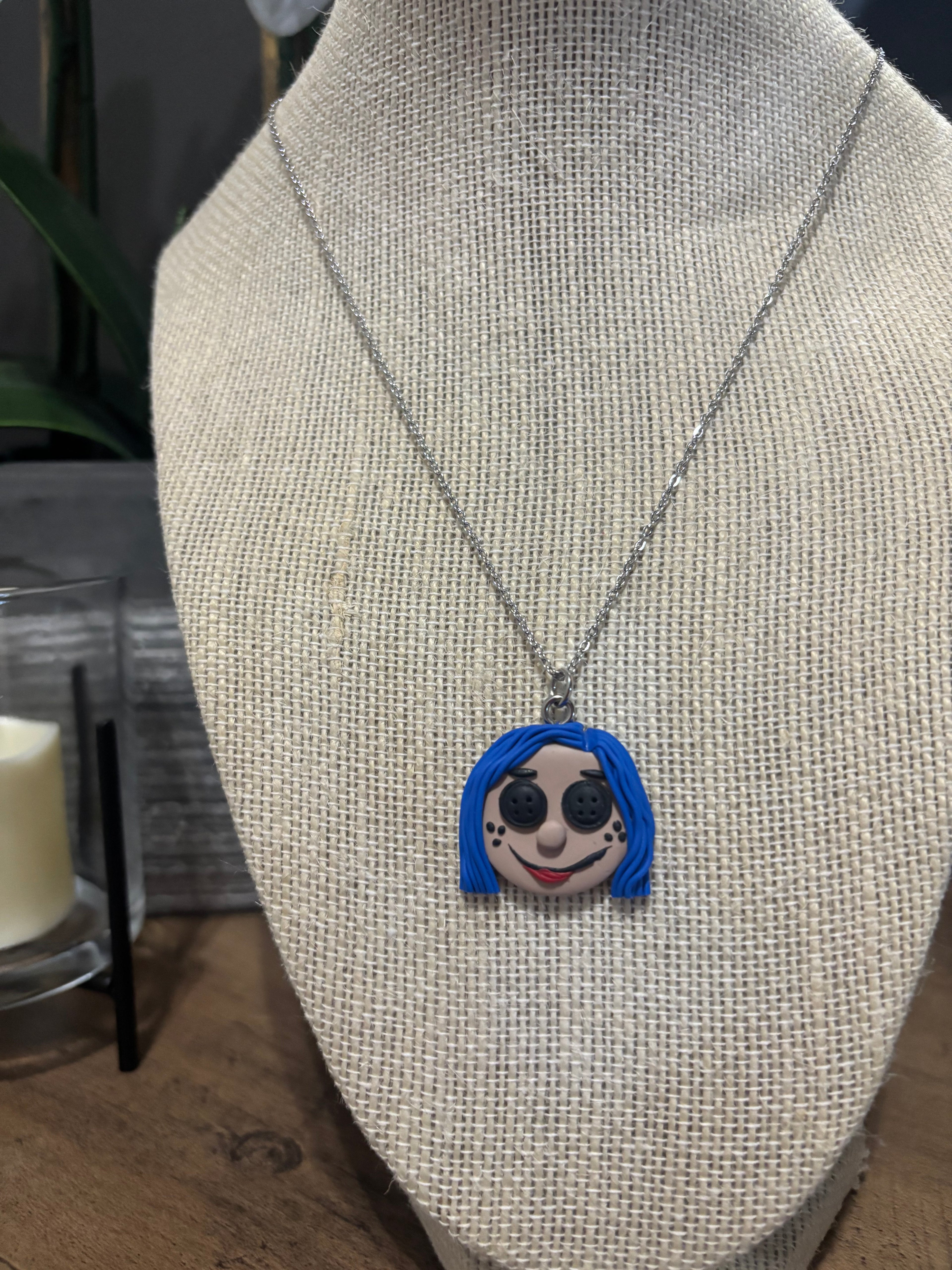 Blue Button Doll Necklace