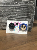 Blue Button Doll Studs