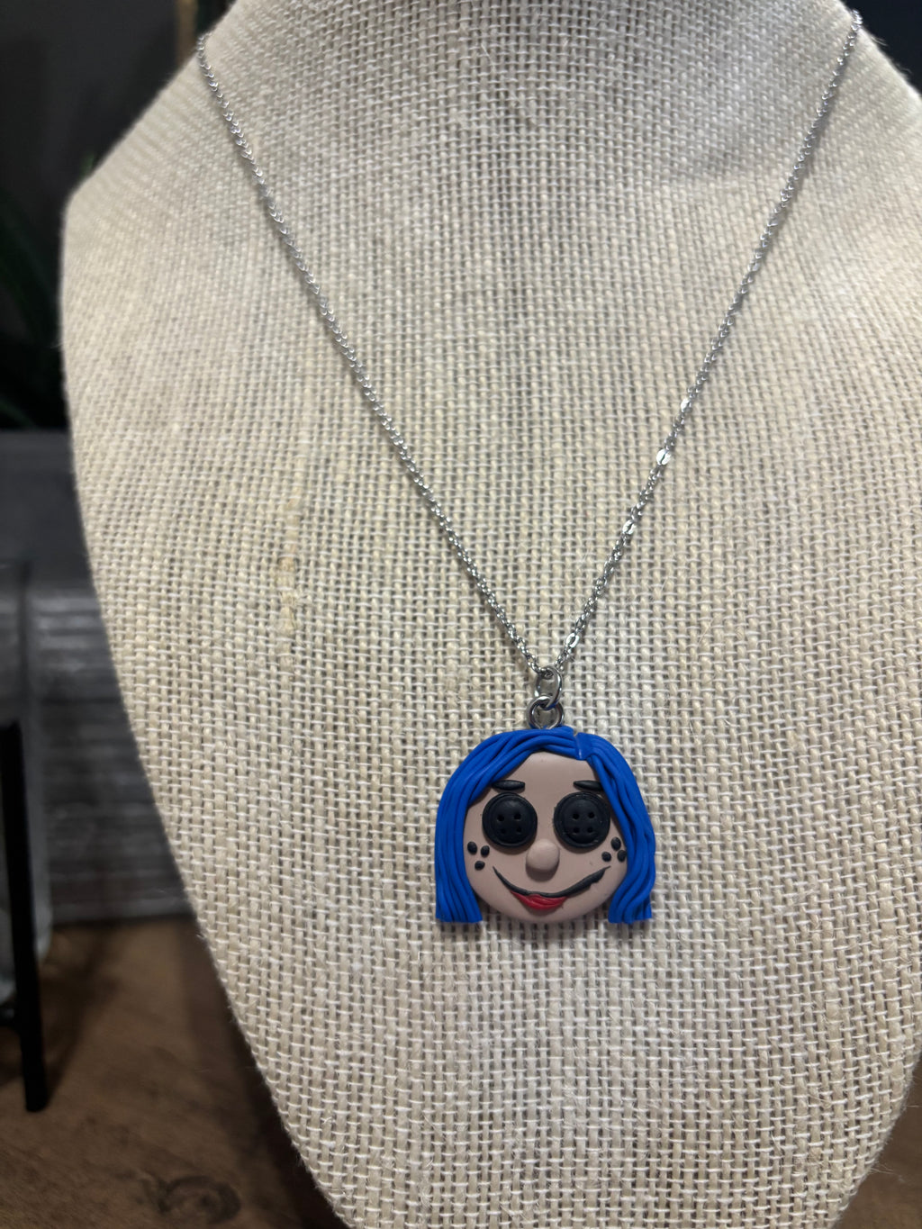 Blue Button Doll Necklace