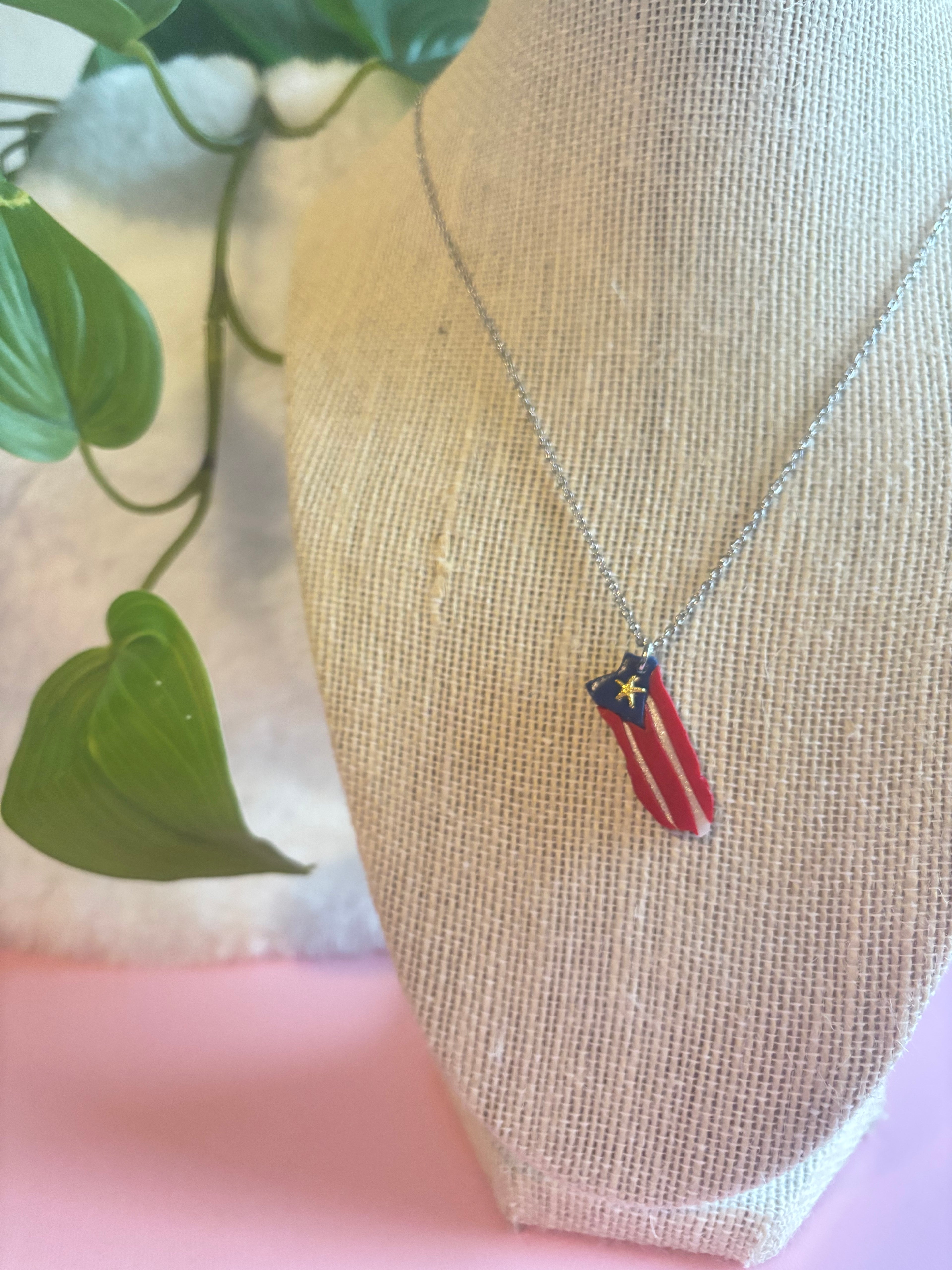 Puerto Rico Flag Map Necklace