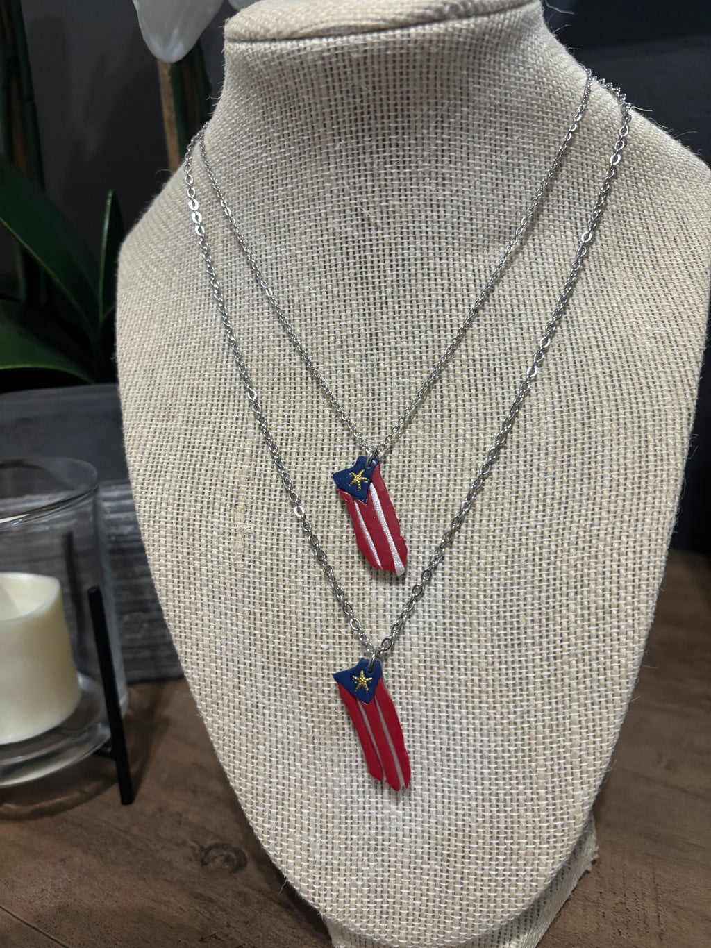 Puerto Rico Flag Map Necklace