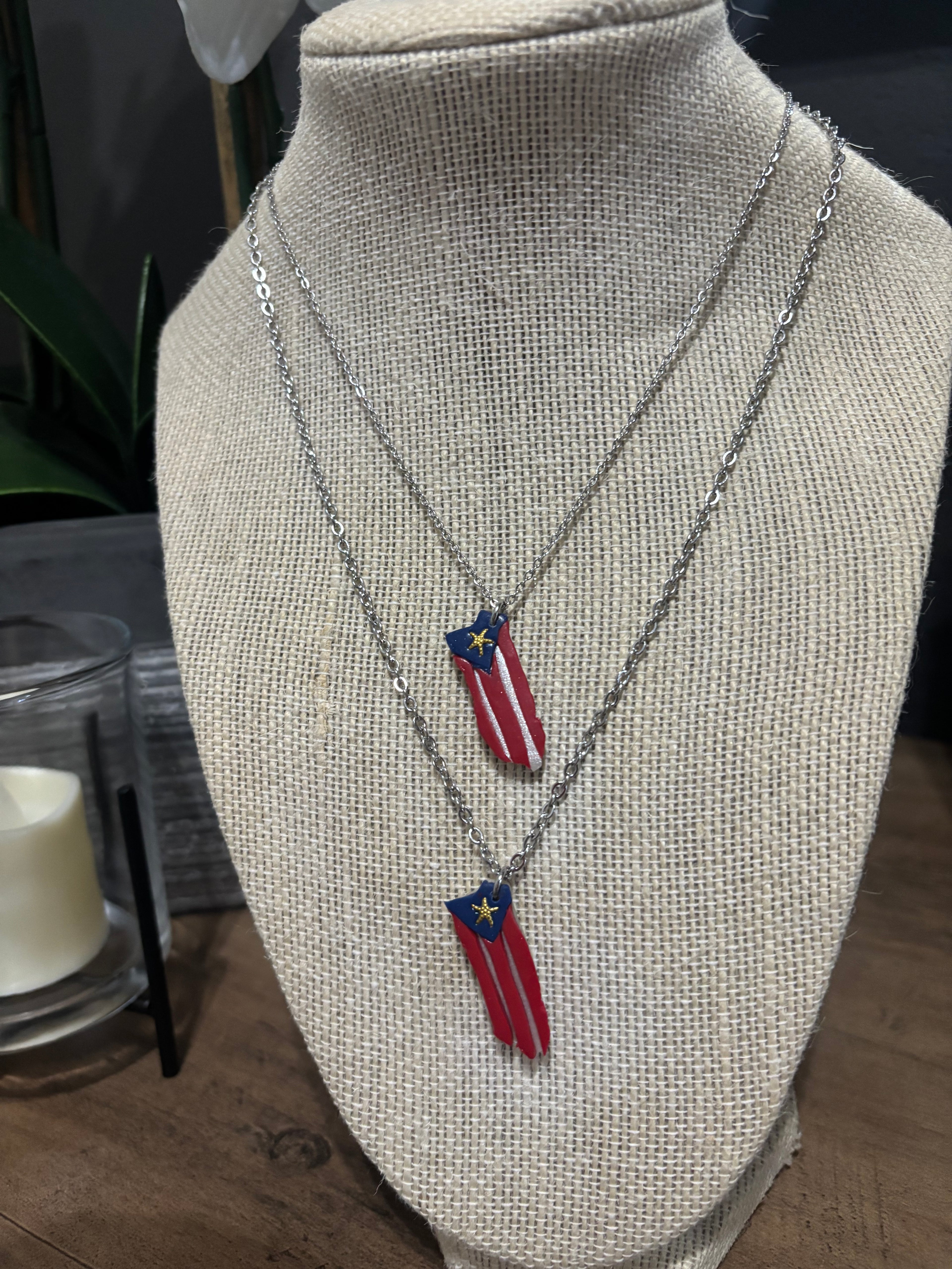 Puerto Rico Flag Map Necklace