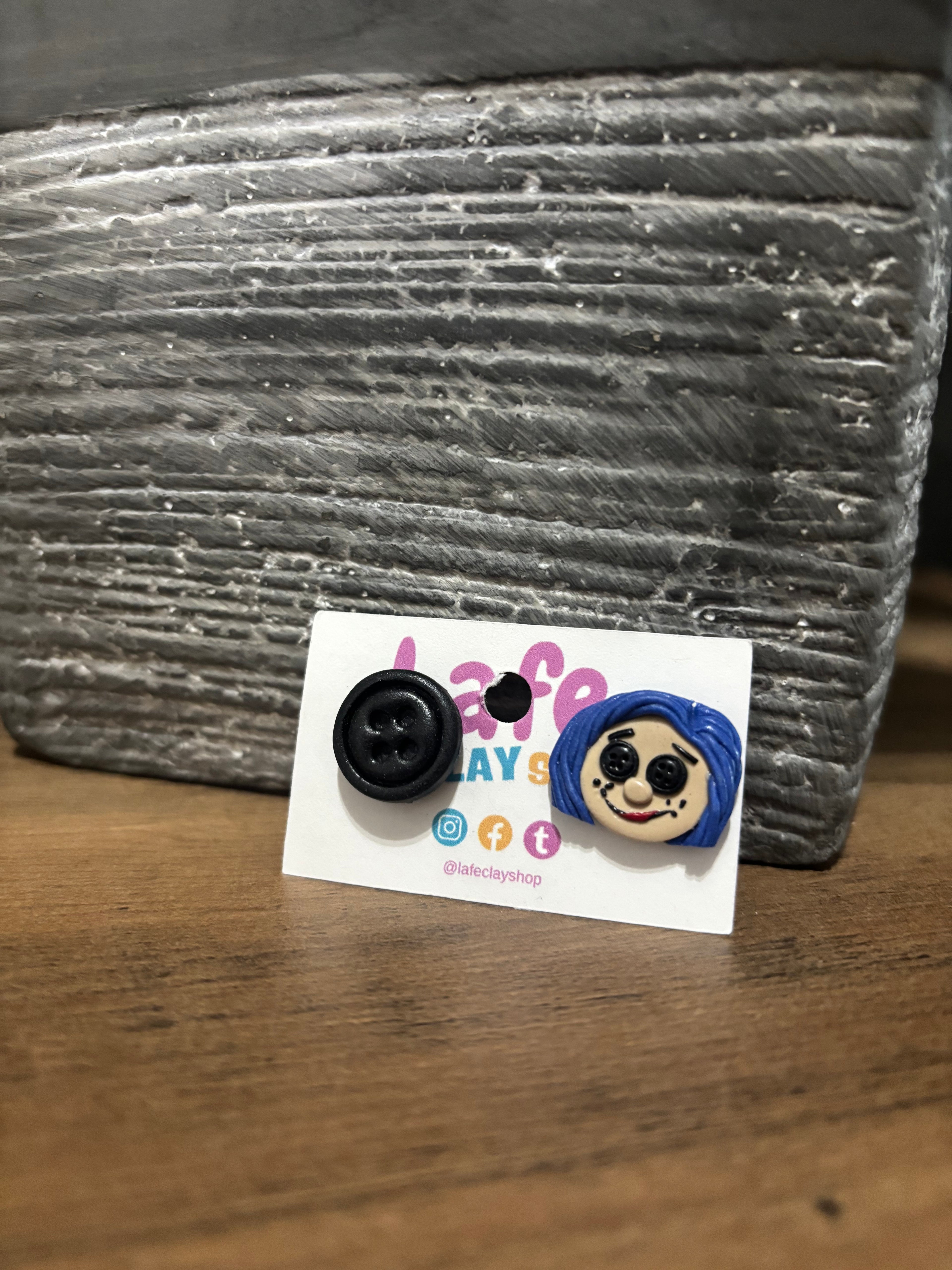 Blue Button Doll Studs