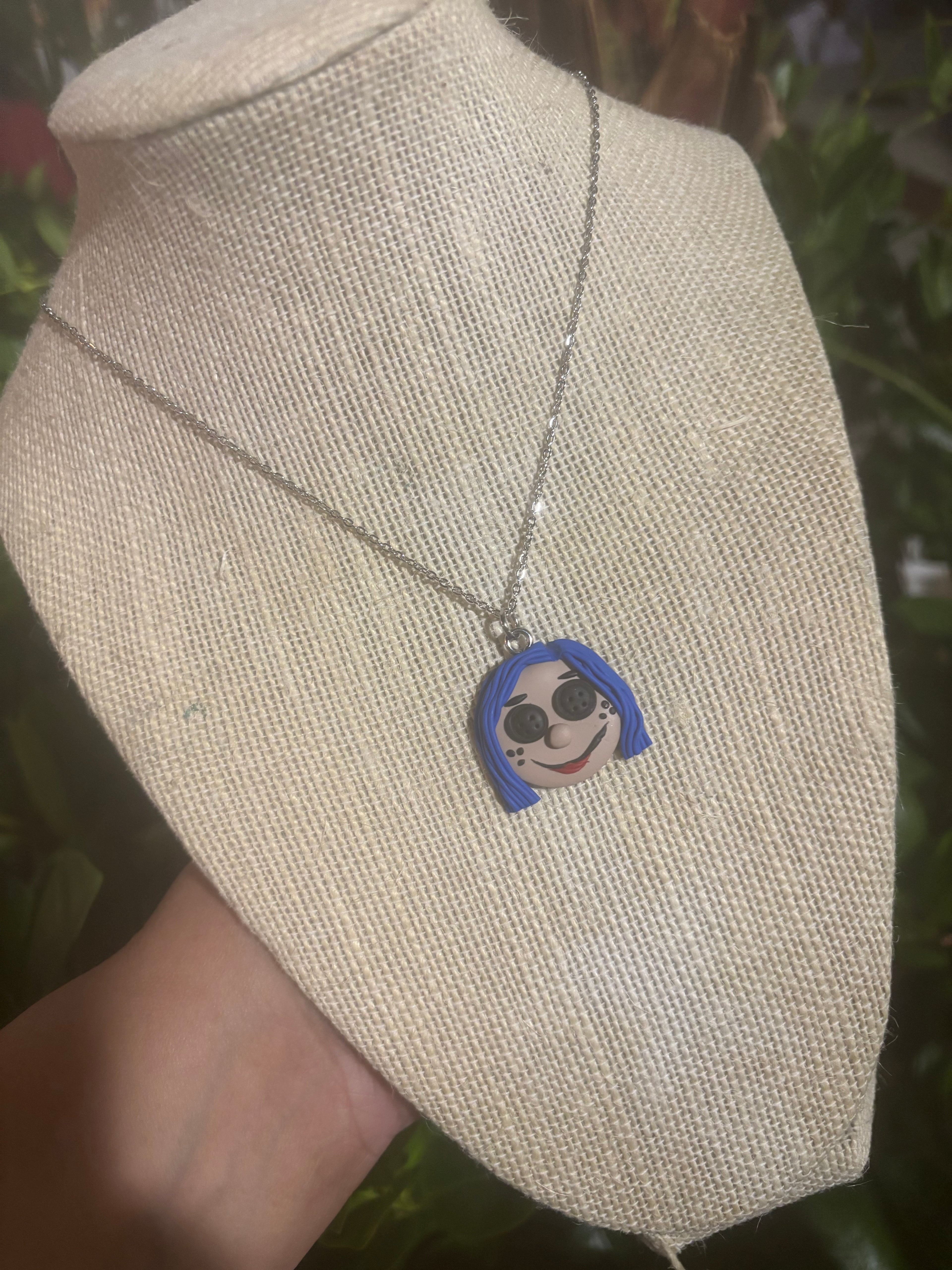 Blue Button Doll Necklace