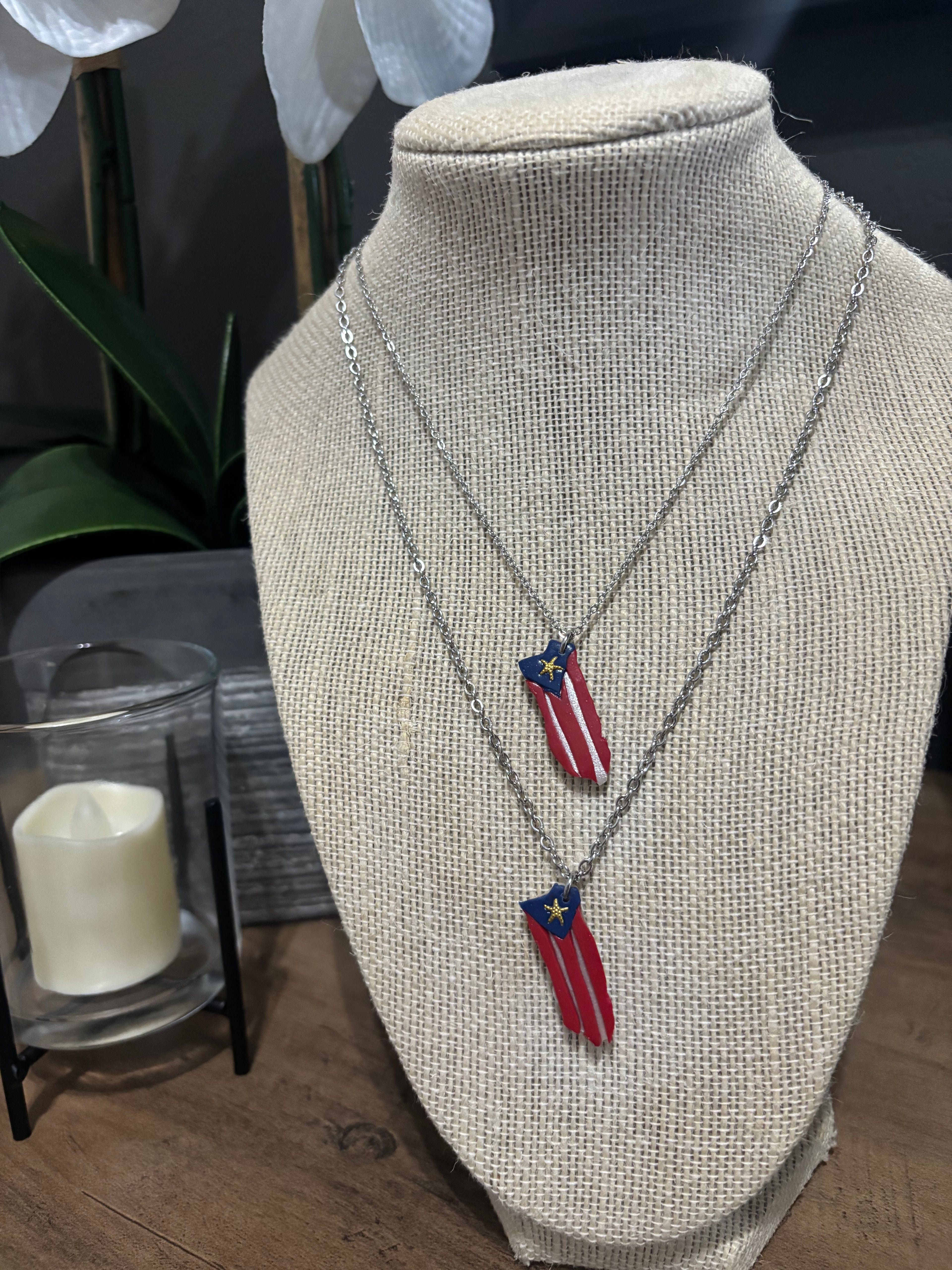 Puerto Rico Flag Map Necklace