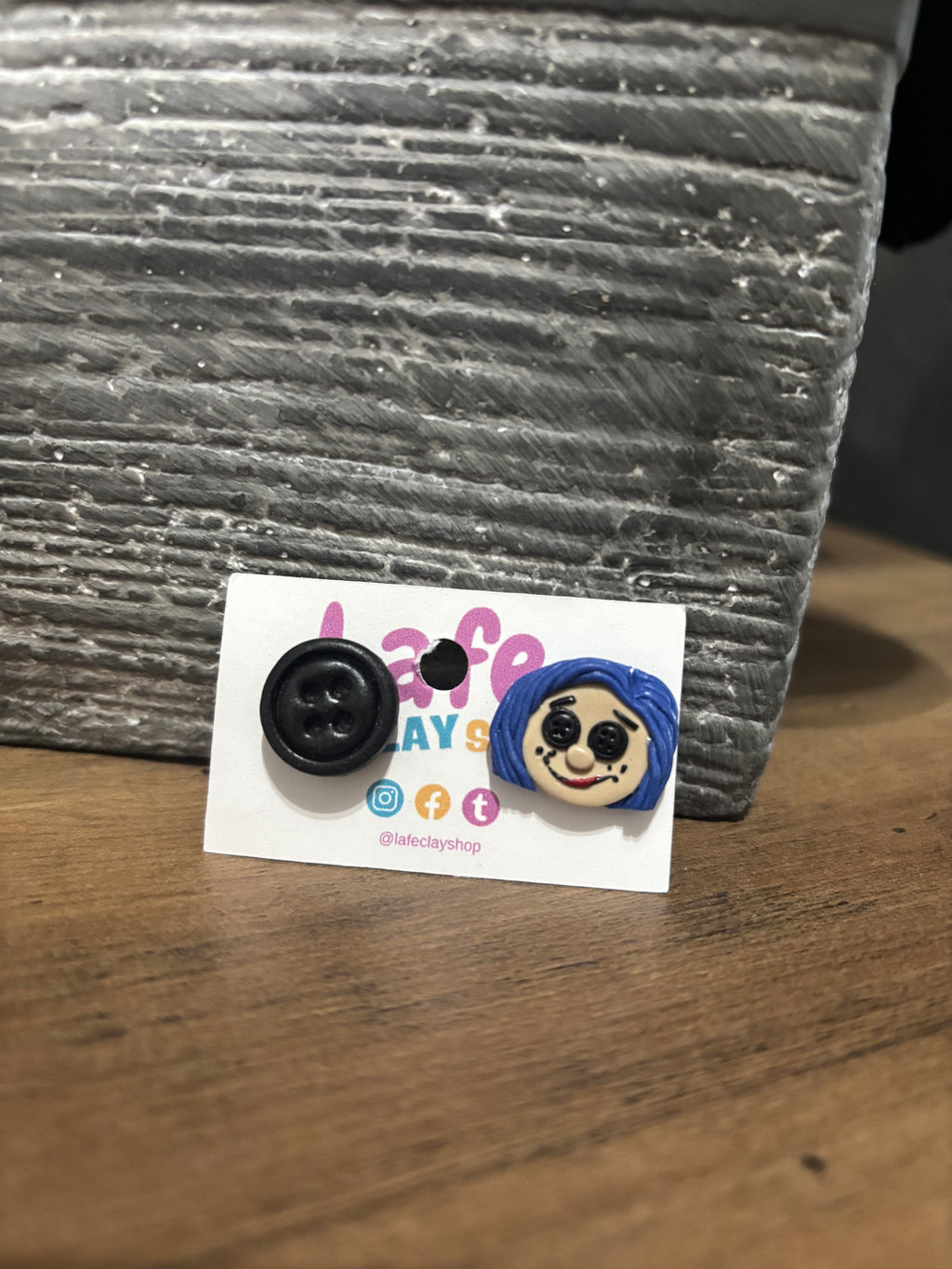 Blue Button Doll Studs