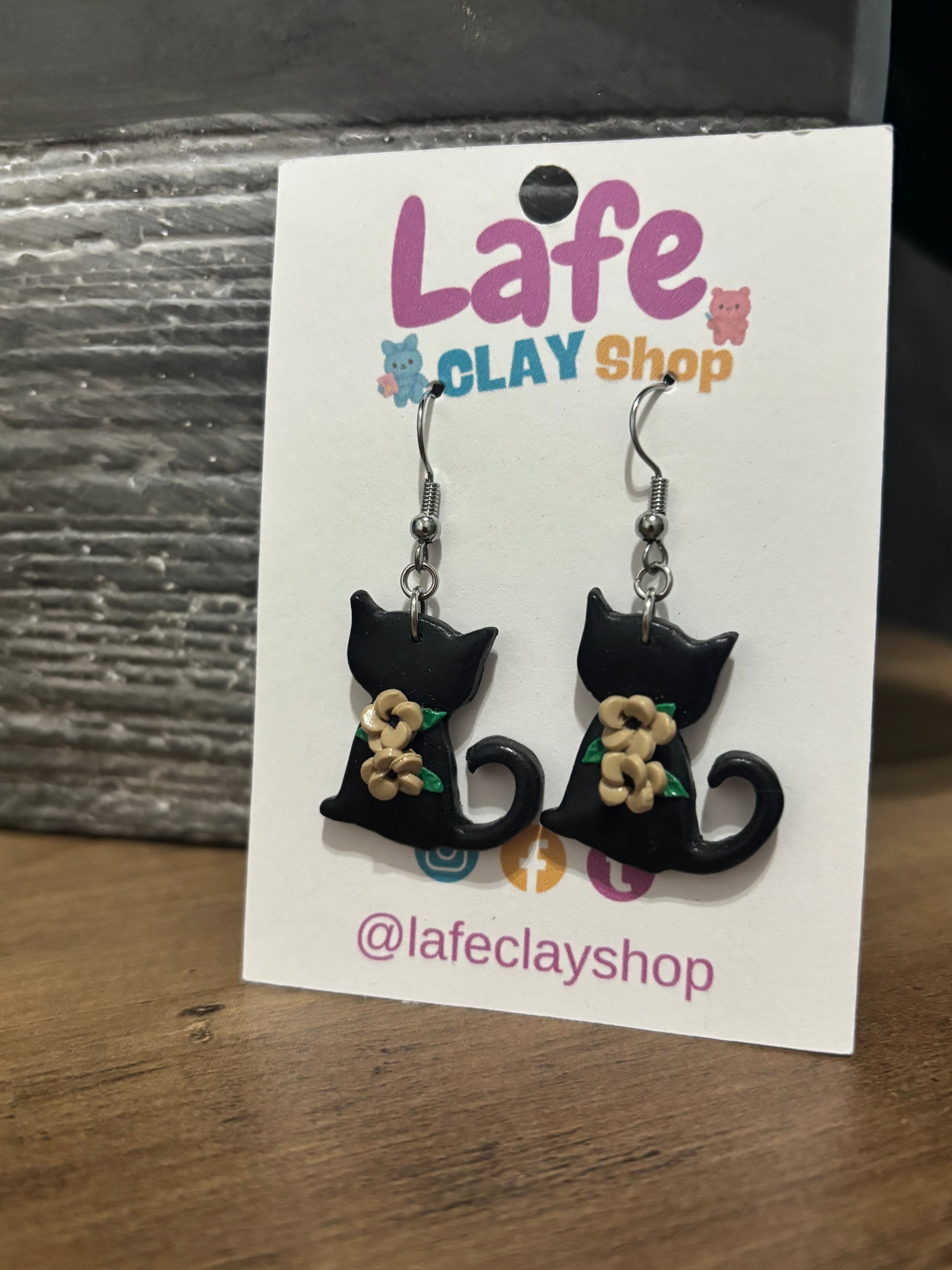 Cat with Flowers Earrings